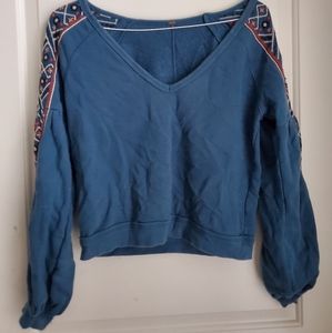 Free People blue pattern cropped sweater